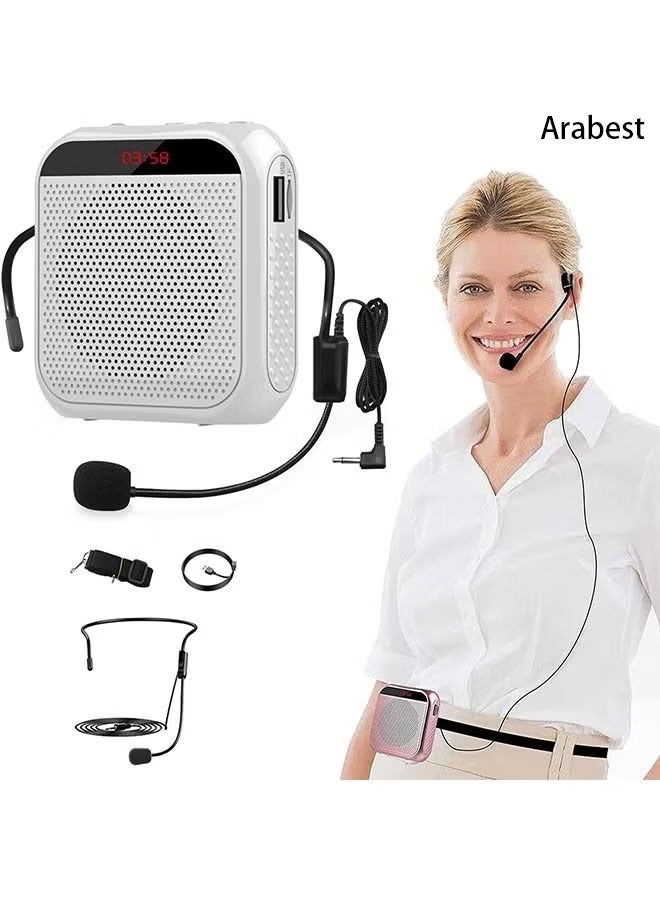 Arabest Voice Amplifier with Wired Microphone Headset, Portable Rechargeable PA System Speaker Personal Microphone Speech Amplifier, Loudspeaker for Teachers, Tour Guides/Coaches Metting/Yoga/Fitness (White) - Image 1