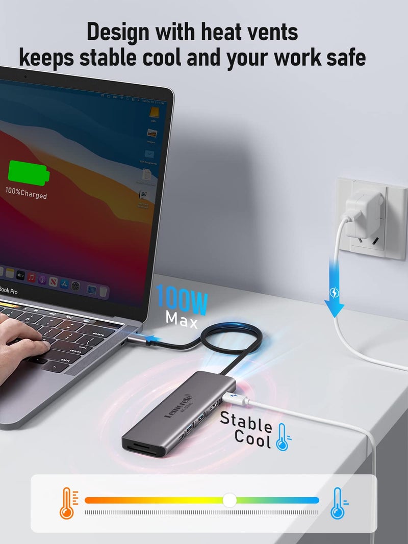 Lemorele USB C Hub Multiport Adapter,7-in-1 4K 60Hz HDMI Docking Station, 100W PD, SD/TF 3.0 Slots, 2 USB 3.0 & USB C 3.0 5Gbps Data Ports, for MacBook, iPad, Surface, XPS, ChromeBook - Image 4