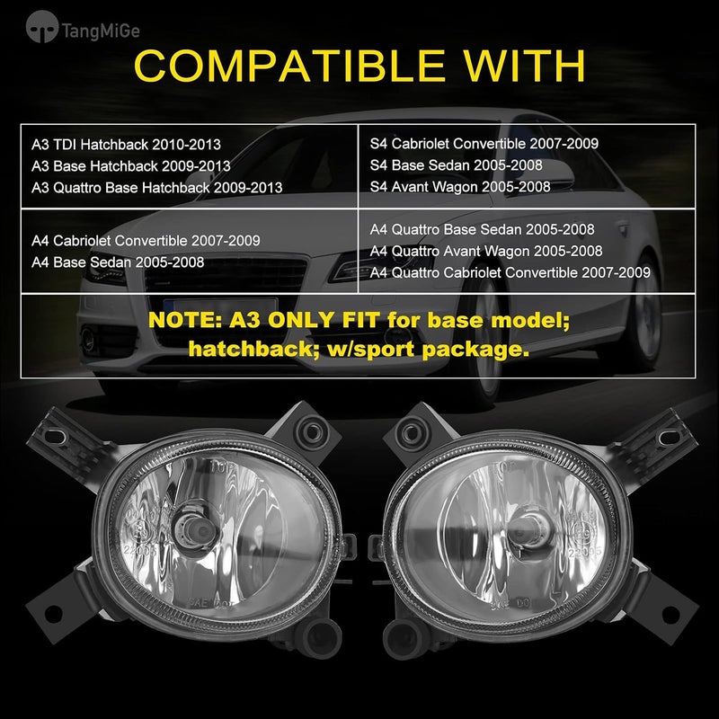 TangMiGe Fog Lights for Audi A4/S4 and A3 (2005-2013) - Clear Lens, 1 Pair - Image 2