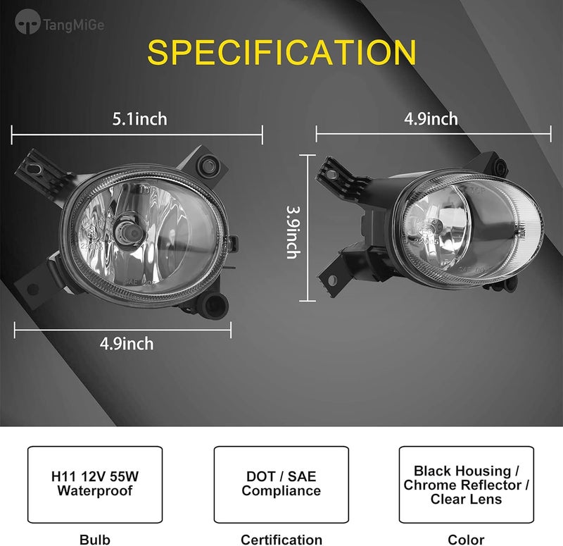 TangMiGe Fog Lights for Audi A4/S4 and A3 (2005-2013) - Clear Lens, 1 Pair - Image 3
