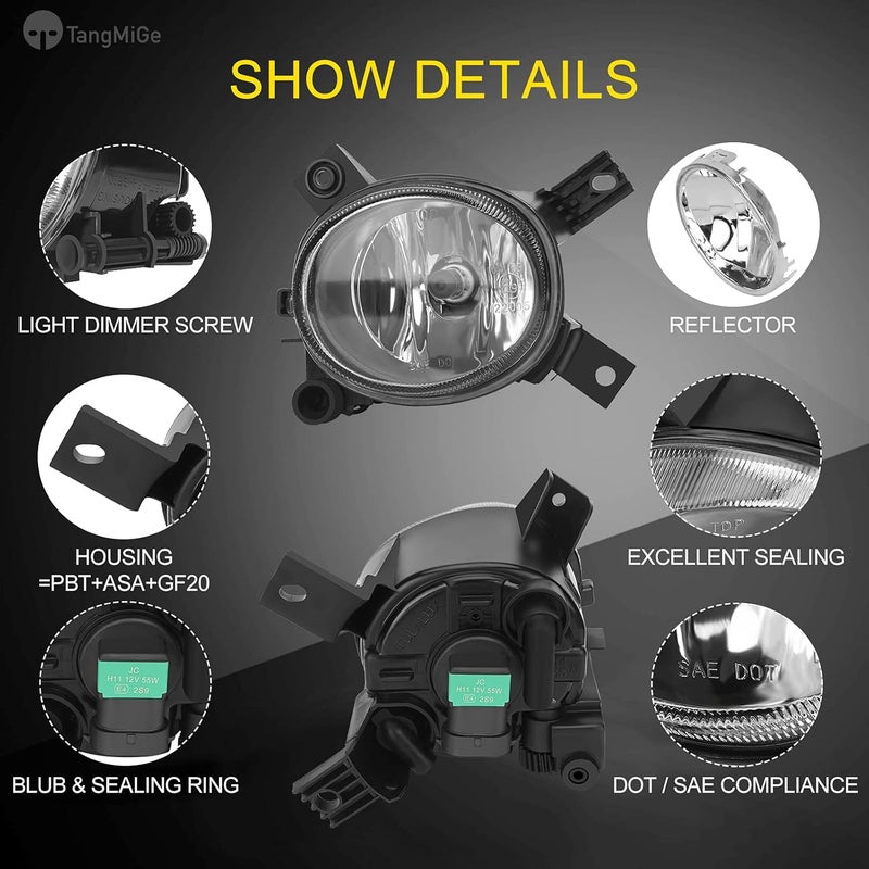 TangMiGe Fog Lights for Audi A4/S4 and A3 (2005-2013) - Clear Lens, 1 Pair - Image 4