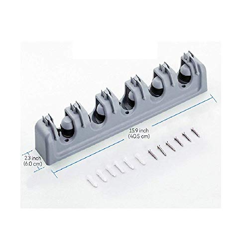 SHOPECOM Mop and Broom Holder; Upgraded with Effective Strong Holding 5 Slot Position with 6 Hooks Garage Storage up to 11 Tools Wall Mounted; Organize Ideas; Standard Size (Broom Holder) - Image 4