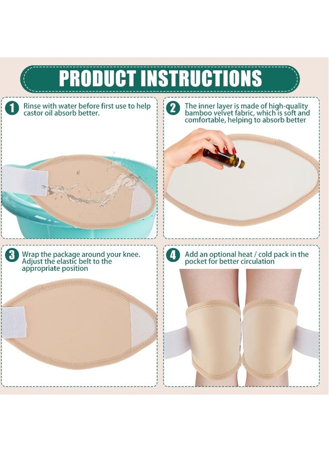 2Pcs Castor Oil Pack Wrap for Knee Ankle Elbows Arm Feet Washable Reusable Bamboo Flannel Knee Oil Pack Adjustable Soft Comfortable Essential Oil Wrap Leak Proof Castor Oil Compress Pads Khaki - Image 5