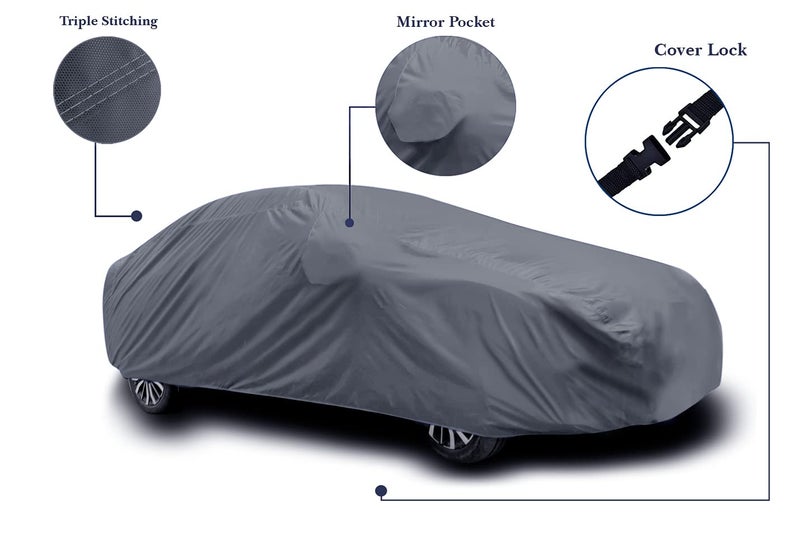 PODWILS Tata Tigor Car Cover Waterproof / Tata Tigor Body Cover Waterproof / Tata Tigor Car Cover / Car Cover Tata Tigor / Car Body Cover Tata Tigor With Triple Stitched Fully Elastic Ultra Surface Body Protection (Grey) - Image 4