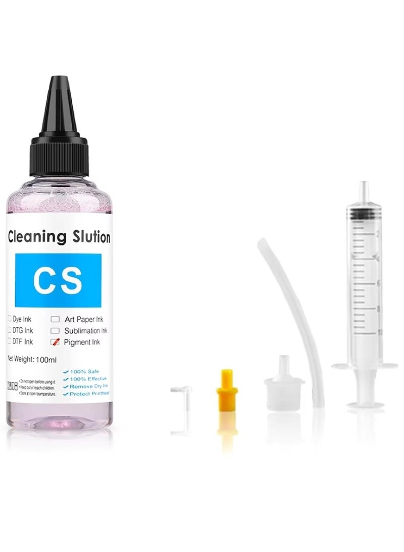 Printer Cleaning Kit Cleaning Solution For Pigment Sublimation Dye ink Printhead Cleaning Kit for Inkjet Printers HP Brother Epson Canon WF-7710 WF-3640 7620 8600 8610 8620 WF-2750 WF-2650 ET-2750 ET-2650 C88 Liquid Printers Nozzle（100ml）  - Image 1