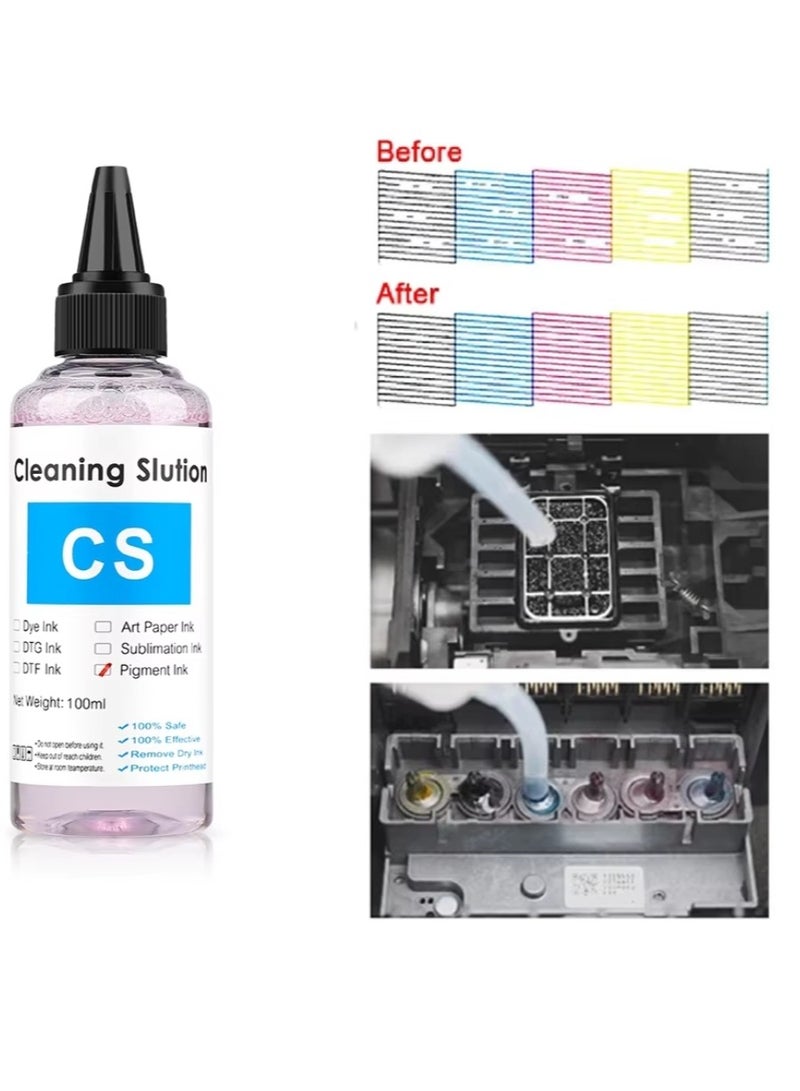 Printer Cleaning Kit Cleaning Solution For Pigment Sublimation Dye ink Printhead Cleaning Kit for Inkjet Printers HP Brother Epson Canon WF-7710 WF-3640 7620 8600 8610 8620 WF-2750 WF-2650 ET-2750 ET-2650 C88 Liquid Printers Nozzle（100ml）  - Image 3