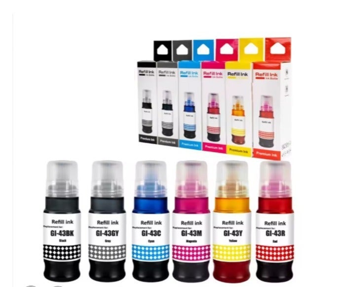Refill GI-43 043 Refill Dye Ink for Refill Canon PIXMA G610 G510 G620 G540 G640 G550 G650 G670 G570 Printers. Six Colors. - Image 1