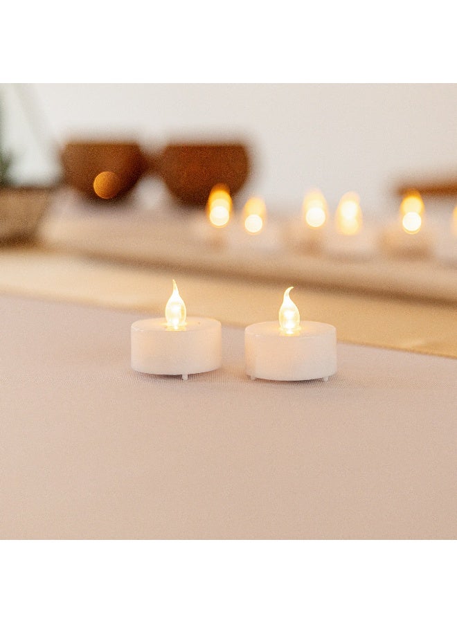 Restaurantware Fire Tek Flameless Tea Candles, 10 Battery Operated Tea Lights - LED, Electric, White Plastic Flickering Tea Lights, Fake Tea Candles For Weddings, Parties, or Home Decor, Realistic - Image 3