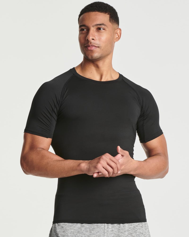 REALESSENTIALS 4 Pack: Mens Short Sleeve Shirts Compression Base Layer Tight Thermal Undershirt Slimming Black Active Fitness Athletic T-Shirt Quick Dry Fit Workout Sports Rashguard Gym Running Top - Set 8, L - Image 2