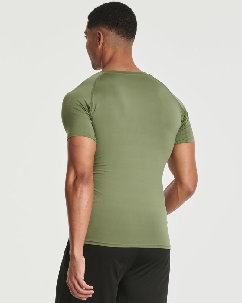 REALESSENTIALS 4 Pack: Mens Short Sleeve Shirts Compression Base Layer Tight Thermal Undershirt Slimming Black Active Fitness Athletic T-Shirt Quick Dry Fit Workout Sports Rashguard Gym Running Top - Set 8, L - Image 3