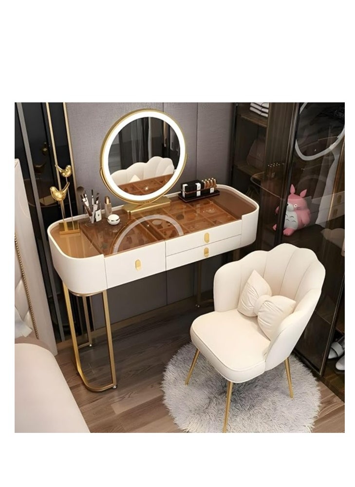 Cool Baby COOLBABY Elegance Oak Makeup Table Set with Mirror and Storage Drawers - Makeup Vanity & Mirror & Petal Chair White Glass  - Image 1