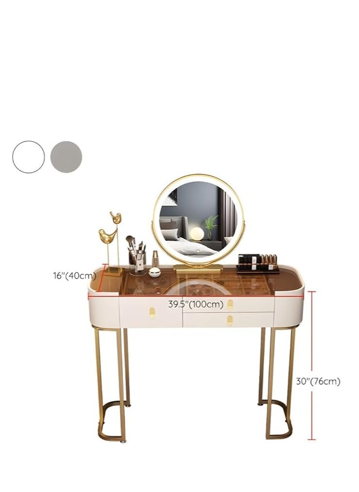 Cool Baby COOLBABY Elegance Oak Makeup Table Set with Mirror and Storage Drawers - Makeup Vanity & Mirror & Petal Chair White Glass  - Image 2