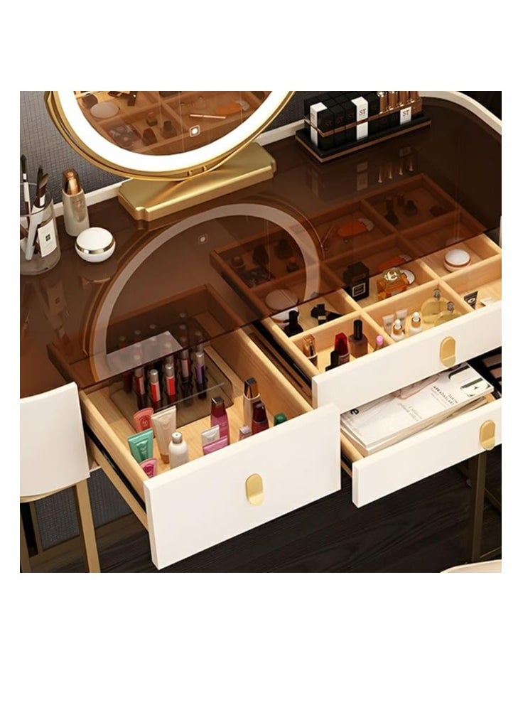 Cool Baby COOLBABY Elegance Oak Makeup Table Set with Mirror and Storage Drawers - Makeup Vanity & Mirror & Petal Chair White Glass  - Image 4