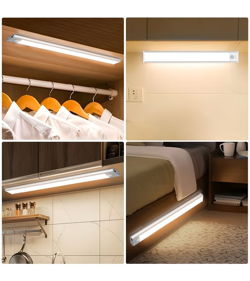 عبوتان من أضواء LED المغناطيسية أسفل الخزانات بحساس استشعار، طول 20 سم (7.87 بوصة)، تعمل بالطاقة عبر USB، مع إضاءة قابلة للتعديل بـ 3 مستويات للسطوع، تحكم بزر وحساس حركة، بطارية طويلة الأمد للاستخدام في المطابخ والخزائن والسلالم. - Image 4
