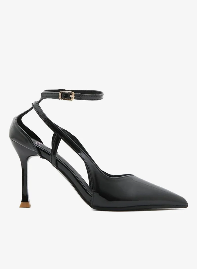 Sneak-a-Peek Plain Ankle Strap Stiletto Heel Pumps