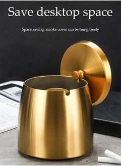 DUNISO Stainless steel ashtray, portable anti drop ashtray, windproof and anti odor ashtray, with lid，suitable for terraces, homes, offices, living rooms, outdoor, 6.5 * 9.7 * 8cm, gold  - Image 5