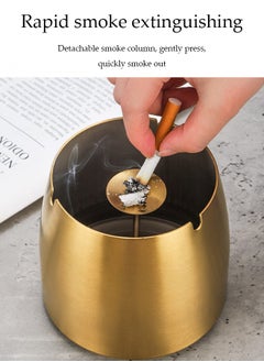 DUNISO Stainless steel ashtray, portable anti drop ashtray, windproof and anti odor ashtray, with lid，suitable for terraces, homes, offices, living rooms, outdoor, 6.5 * 9.7 * 8cm, gold  - Image 4