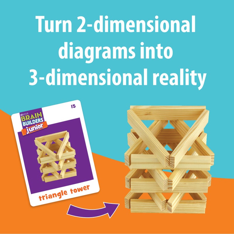 MindWare KEVA Junior Brain Builders Playset, 3D Puzzle Travel Game, 40 Wooden Building Block Challenges - Image 2