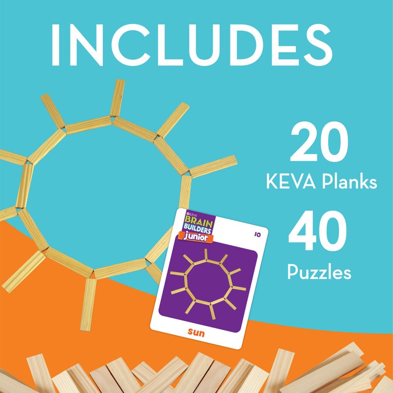 MindWare KEVA Junior Brain Builders Playset, 3D Puzzle Travel Game, 40 Wooden Building Block Challenges - Image 3