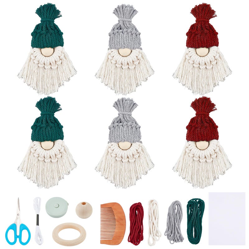 FREEBLOSS 6 Set DIY Santa Claus Kit DIY Macrame Santa Claus for Christmas Tree Decor Christmas Tree Hanging Gnomes Santa Elf Christmas Decorations