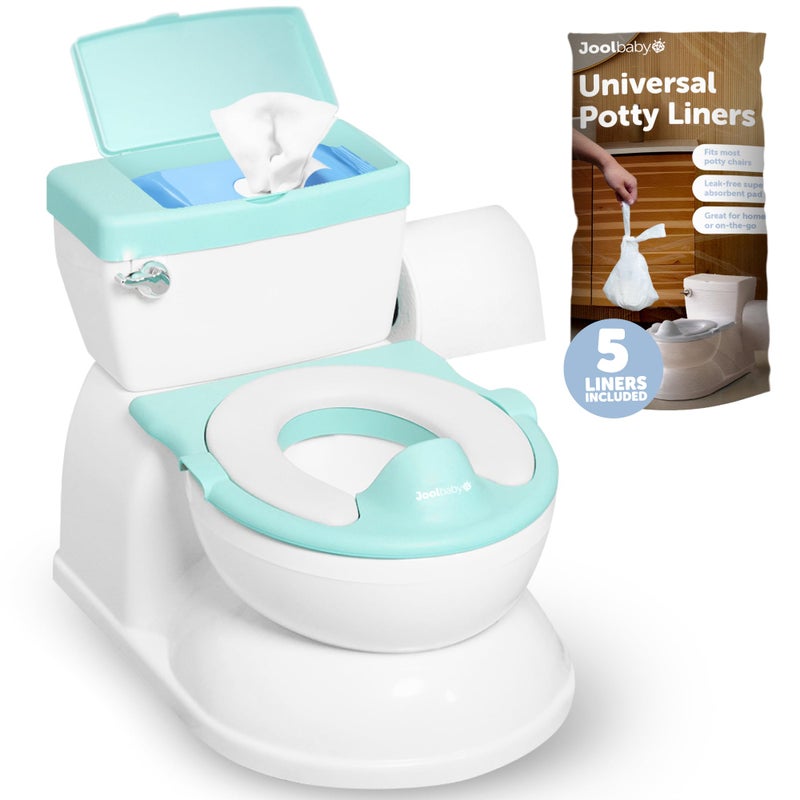 Jool Baby Products Real Feel 2in1 Potty with Wipes Storage Flushing Sounds Disposable Liners Realistic Toilet Easy to Clean Assemble Jool Baby Aqua
