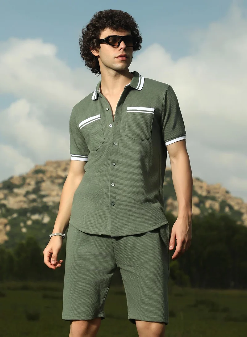 Campus Sutra Men's Olive Green Retro Co-Ord Set