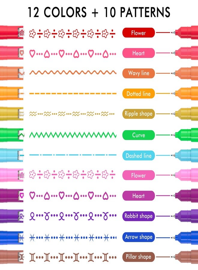 AOROKI 12 Colored Curve Highlighter Pen Set, 10 Different Shapes Dual Tip Markers Cool Pens for Journal Planner Scrapbook Art Office School Supplies for Kids Adults Journaling Drawing Note Taking - Image 2
