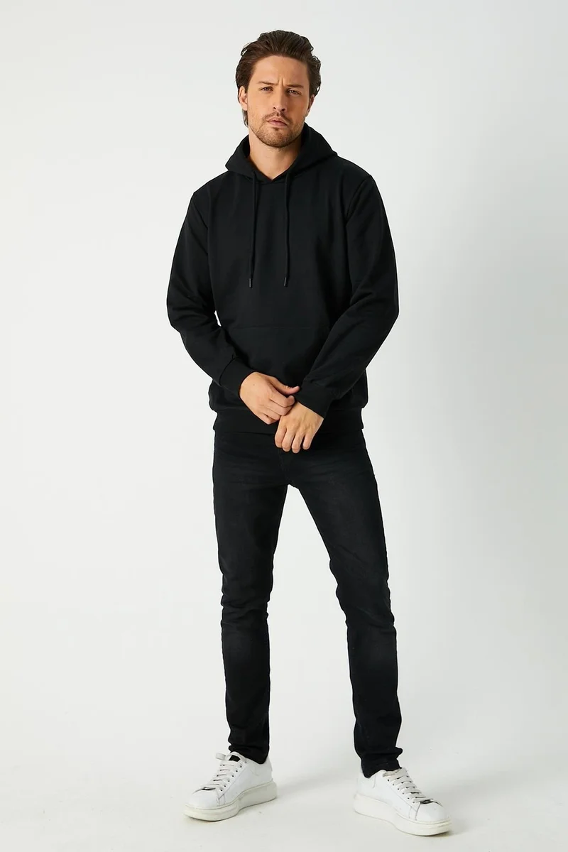 mmetalic Black Men's Hooded Kangaroo Pocket Sweatshirt