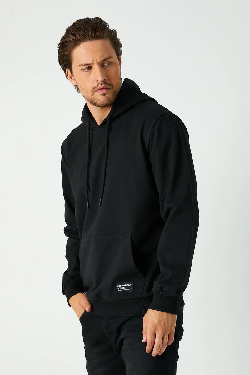 mmetalic Black Men's Hooded Kangaroo Pocket Sweatshirt