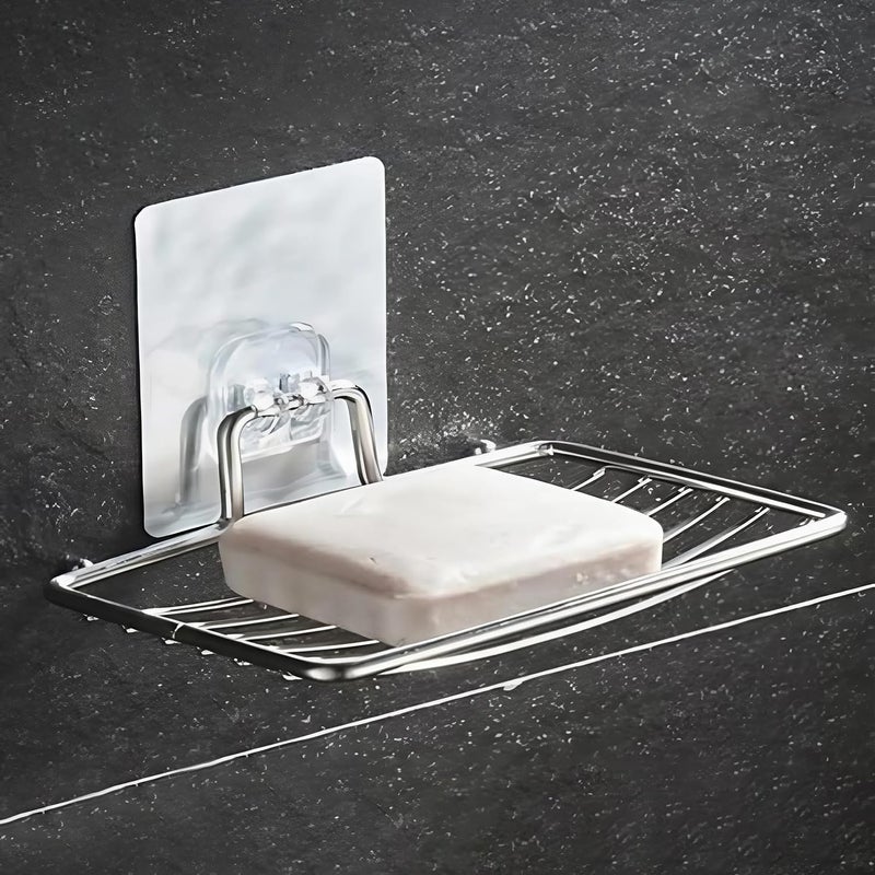 iSTAR Stainless Steel Soap Dish Holder,Self Adhesive Wall Mounted Sponge Holder,Keep The Soap Dry,No Odor,Easy to Clean,Strong Suction Tape,Storage Rack for Home Kitchen Bathroom Shower (Pack of 2) - Image 1