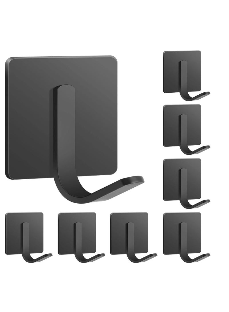 8 Packs Stick On Hooks Heavy Adhesive Hooks Black Hooks For Hanging Robe Towel Hooks Stainless Steel Waterproof Bathroom Hooks Adhesive Hooks For Kitchen Wardrobe Sticky Hooks Cabinet Hooks - Image 1