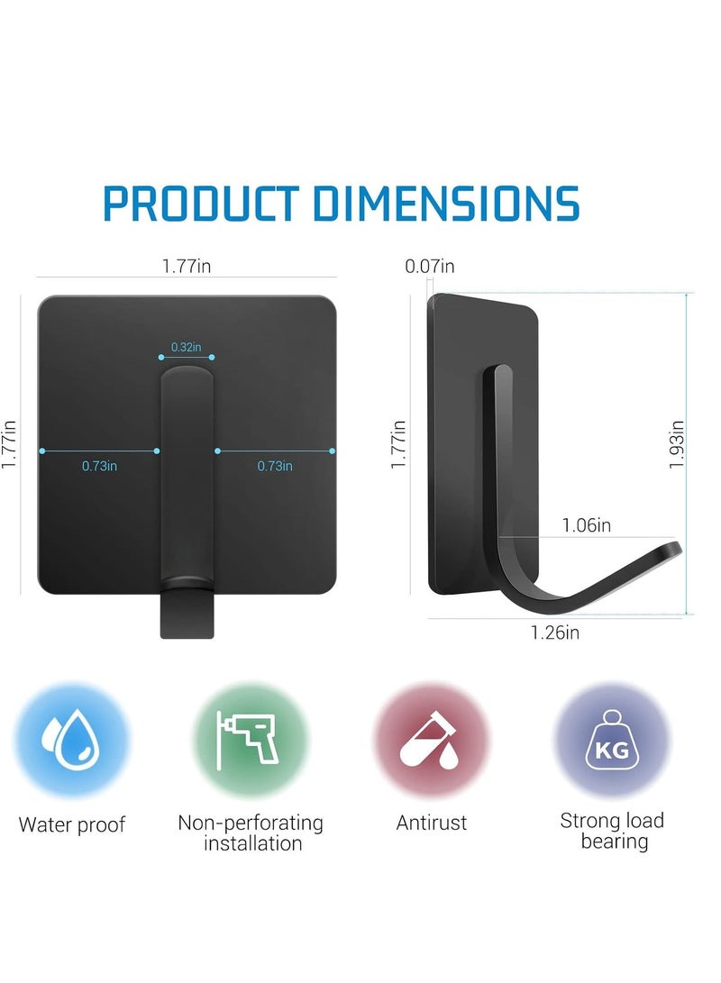 8 Packs Stick On Hooks Heavy Adhesive Hooks Black Hooks For Hanging Robe Towel Hooks Stainless Steel Waterproof Bathroom Hooks Adhesive Hooks For Kitchen Wardrobe Sticky Hooks Cabinet Hooks - Image 4