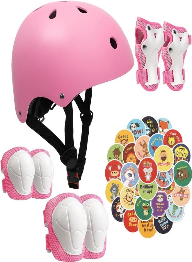 PapaBear Papa Bear Adjustable Skating Protection Kit with Helmet, Knee Elbow Wrist Pads | 6-Piece Safety Gear Set for Kids, Youth & Adults | Ideal for Skating, Skateboarding & Cycling w Stickers (Pink) - Image 1