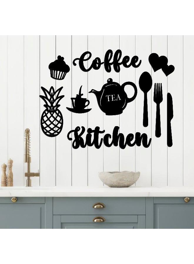ديكور جداري خشبي عالي الجودة للمطبخ فن جداري للمطبخ بكلمة "Coffee - Tea - Kitchen" مصنوع من خشب MDF الإسباني، باللون الأسود، بسماكة 6 ملم. يتميز بتصميم ثلاثي الأبعاد عصري وأنيق، مزوّد بشريط لاصق مزدوج الوجه لسهولة التركيب. جاهز للتثبيت فورًا ويمنح مطبخك لمسة فنية راقية. - Image 3