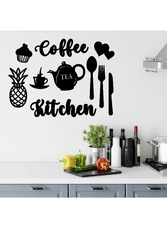ديكور جداري خشبي عالي الجودة للمطبخ فن جداري للمطبخ بكلمة "Coffee - Tea - Kitchen" مصنوع من خشب MDF الإسباني، باللون الأسود، بسماكة 6 ملم. يتميز بتصميم ثلاثي الأبعاد عصري وأنيق، مزوّد بشريط لاصق مزدوج الوجه لسهولة التركيب. جاهز للتثبيت فورًا ويمنح مطبخك لمسة فنية راقية. - Image 4