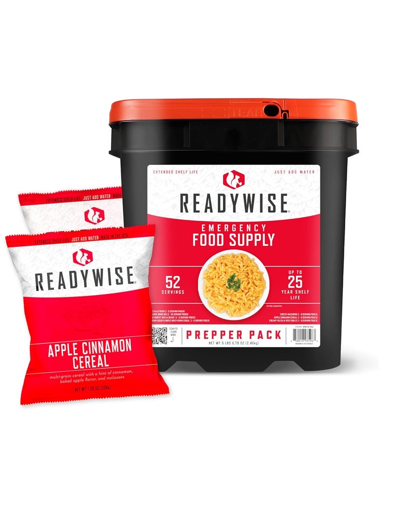 ReadyWise Prepper Pack Bucket - 52 Servings Emergency Food Supply, Survival Kit, Protein Meals, Dehydrated & Freeze Dried Food, Ready to Eat Camping Essentials, up to 25 Year Shelf Stable Life - Image 1