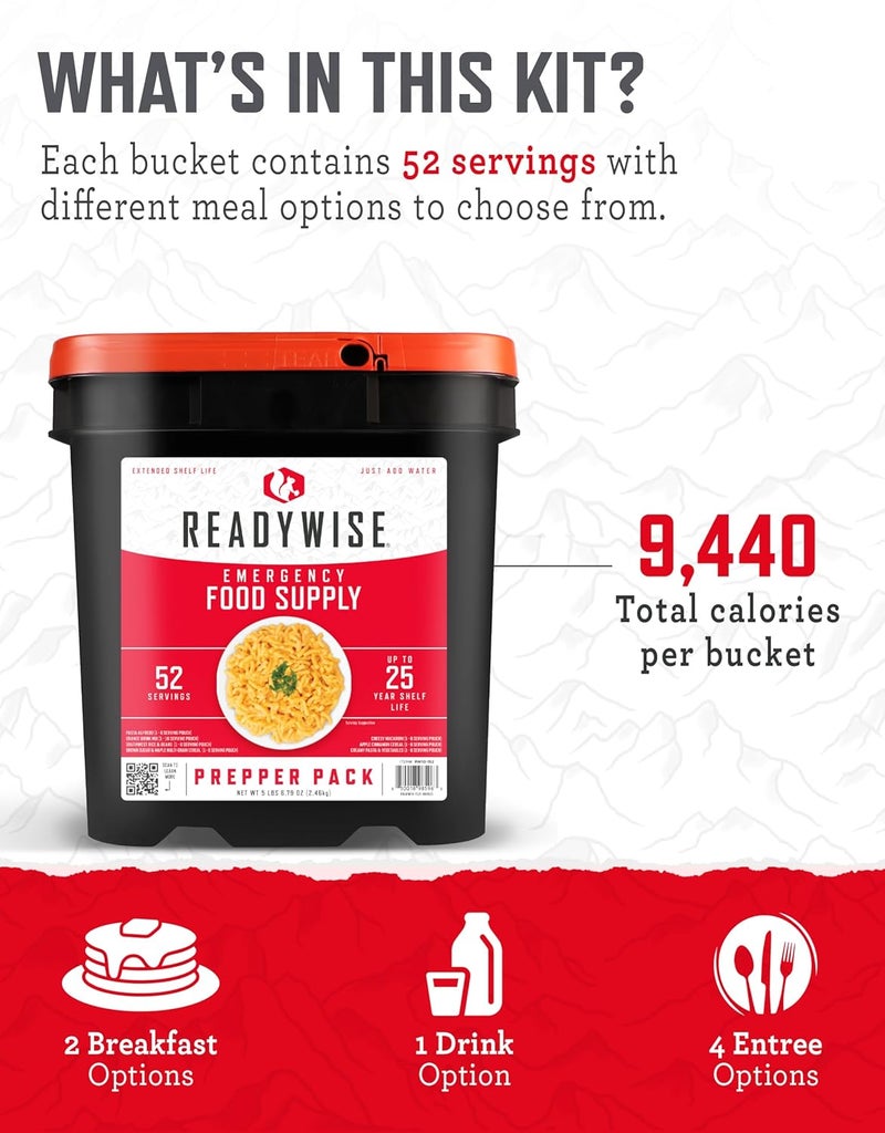 ReadyWise Prepper Pack Bucket - 52 Servings Emergency Food Supply, Survival Kit, Protein Meals, Dehydrated & Freeze Dried Food, Ready to Eat Camping Essentials, up to 25 Year Shelf Stable Life - Image 4