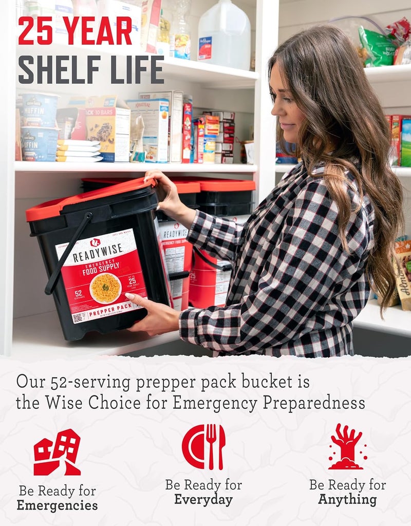 ReadyWise Prepper Pack Bucket - 52 Servings Emergency Food Supply, Survival Kit, Protein Meals, Dehydrated & Freeze Dried Food, Ready to Eat Camping Essentials, up to 25 Year Shelf Stable Life - Image 3