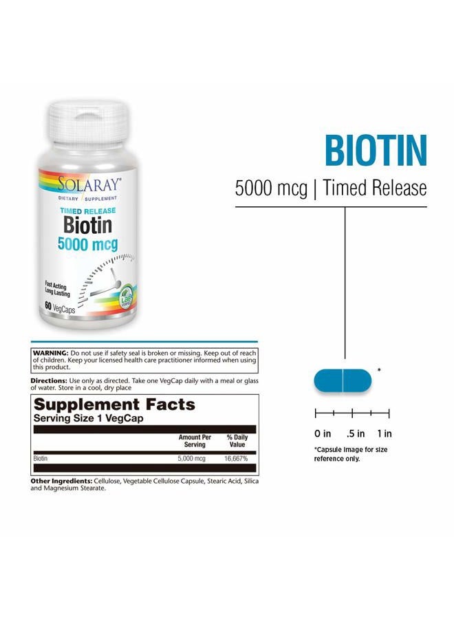 Solaray Biotin 5000 mcg | Timed Release | Fast-Acting, Long-Lasting Healthy Hair, Skin & Nails Support | 60 VegCaps - Image 3