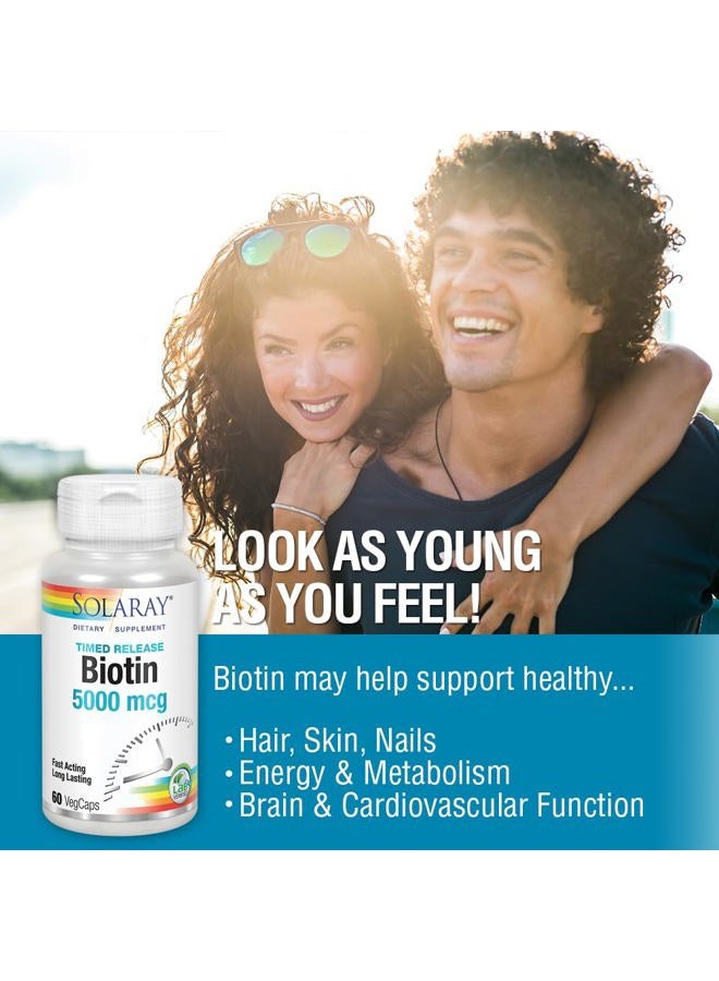 Solaray Biotin 5000 mcg | Timed Release | Fast-Acting, Long-Lasting Healthy Hair, Skin & Nails Support | 60 VegCaps - Image 4