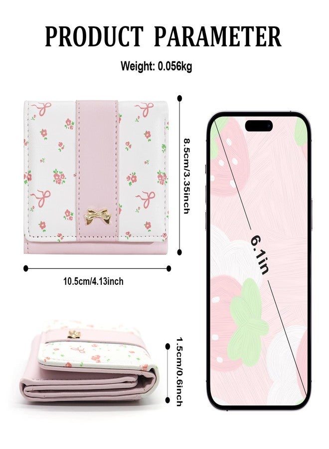 LJCZKA Small Wallet for Women Floral Coquette Bow Cute Wallet Girls Trifold Leather Card Holder Short Purse with ID Window (Black) - Image 2