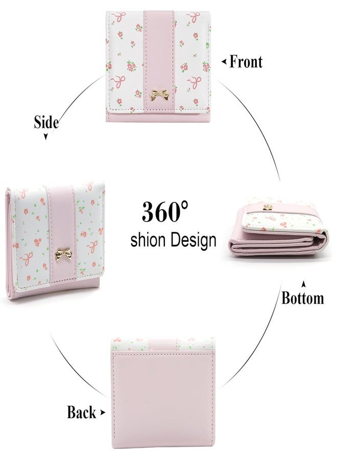 LJCZKA Small Wallet for Women Floral Coquette Bow Cute Wallet Girls Trifold Leather Card Holder Short Purse with ID Window (Black) - Image 4