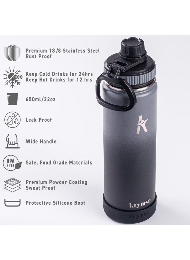 KRYMSO 650ml Stainless Steel Water Bottle, Sports Bottle with Straw, Double Wall Insulated Water Bottle, Thermos Flask, Water Bottle for kids, Gym - Image 2