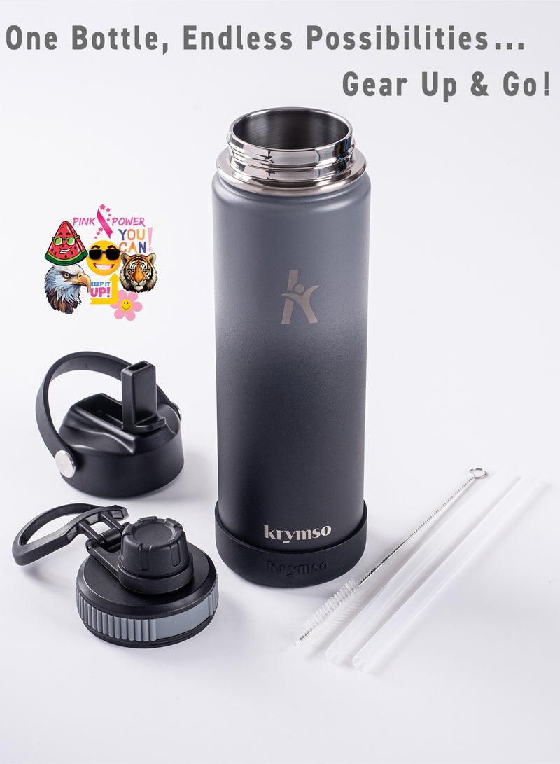 KRYMSO 650ml Stainless Steel Water Bottle, Sports Bottle with Straw, Double Wall Insulated Water Bottle, Thermos Flask, Water Bottle for kids, Gym - Image 3