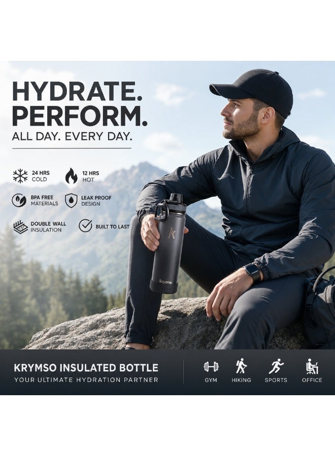 KRYMSO 650ml Stainless Steel Water Bottle, Sports Bottle with Straw, Double Wall Insulated Water Bottle, Thermos Flask, Water Bottle for kids, Gym - Image 2