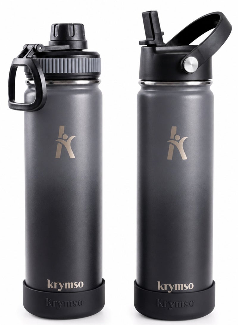 KRYMSO 650ml Stainless Steel Water Bottle, Sports Bottle with Straw, Double Wall Insulated Water Bottle, Thermos Flask, Water Bottle for kids, Gym - Image 1