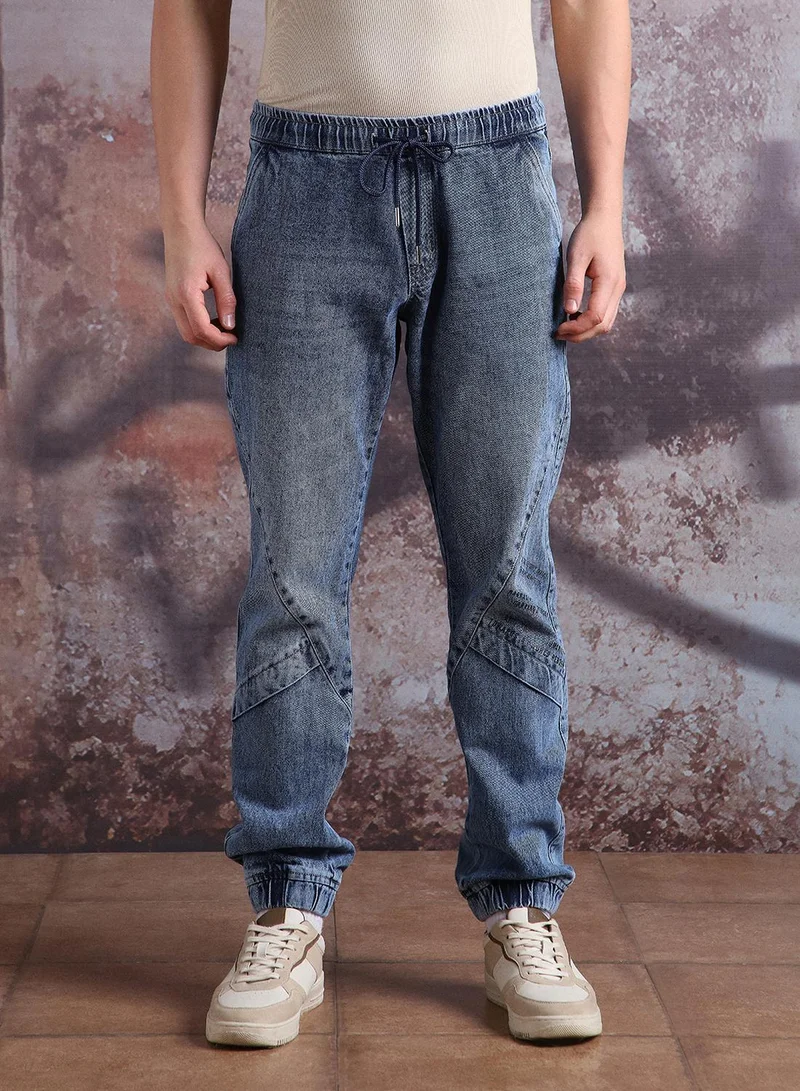 Hubberholme Men Pure Cotton Comfort Relaxed Fit Mid-Rise Jogger Jeans