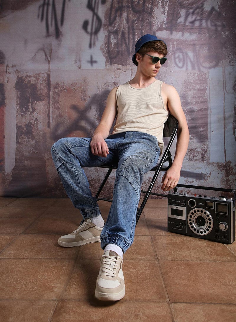 Hubberholme Men Pure Cotton Comfort Relaxed Fit Mid-Rise Jogger Jeans - Image 1