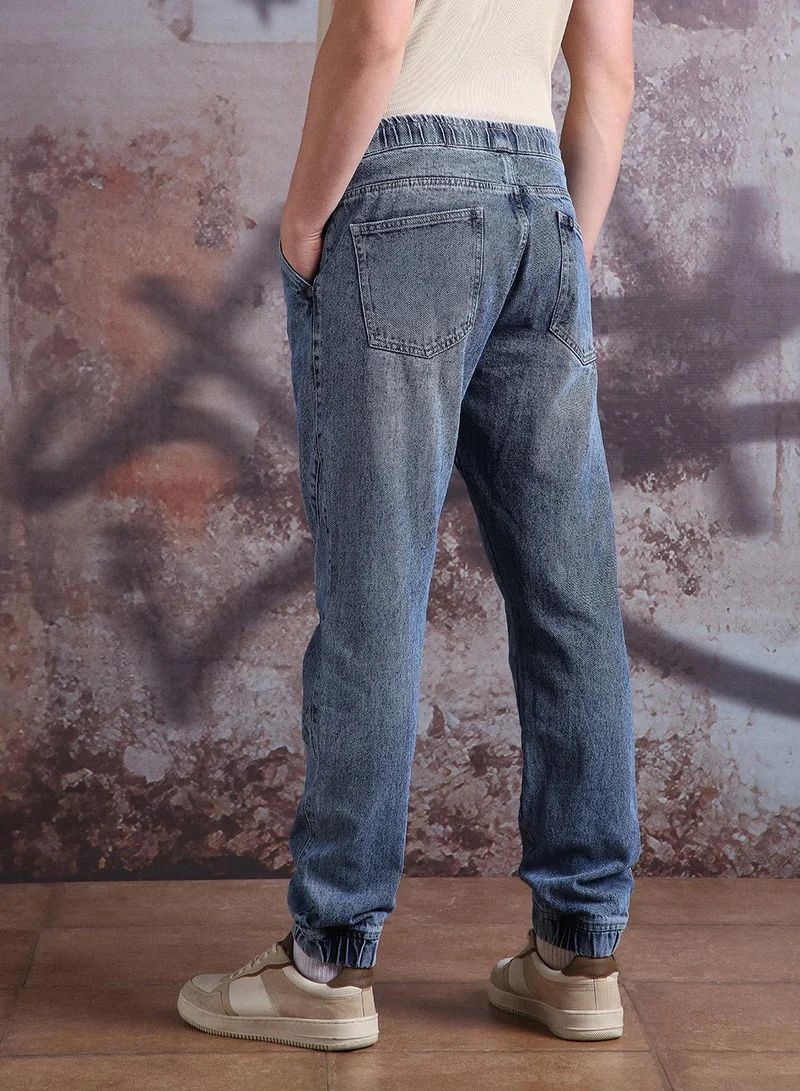 Hubberholme Men Pure Cotton Comfort Relaxed Fit Mid-Rise Jogger Jeans