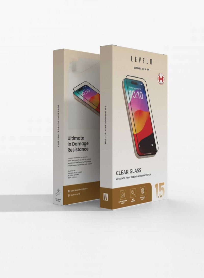 ليفيلو شاشة كاملة من الزجاج المقوى المضاد للكهرباء الساكنة لهاتف iPhone 15 Pro